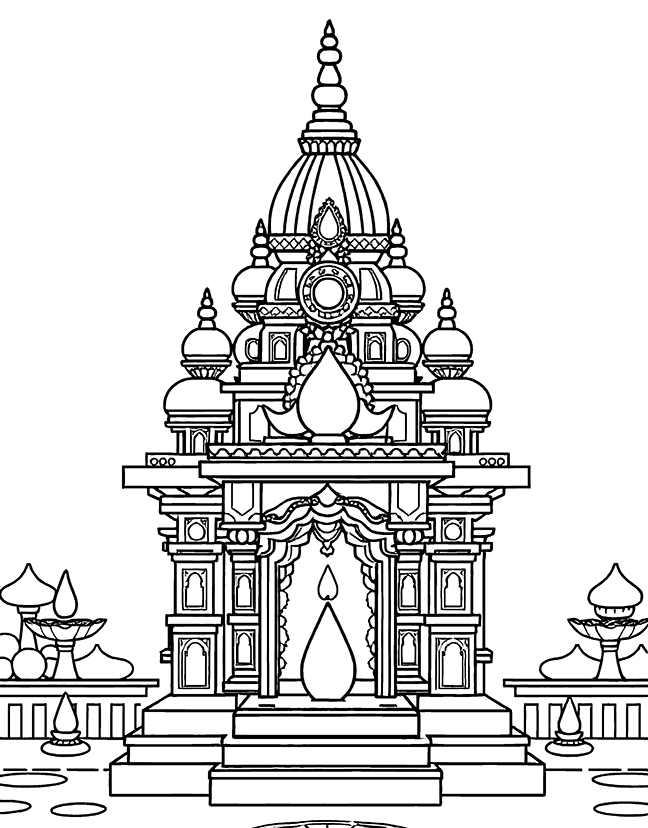 Diwali temple coloring page